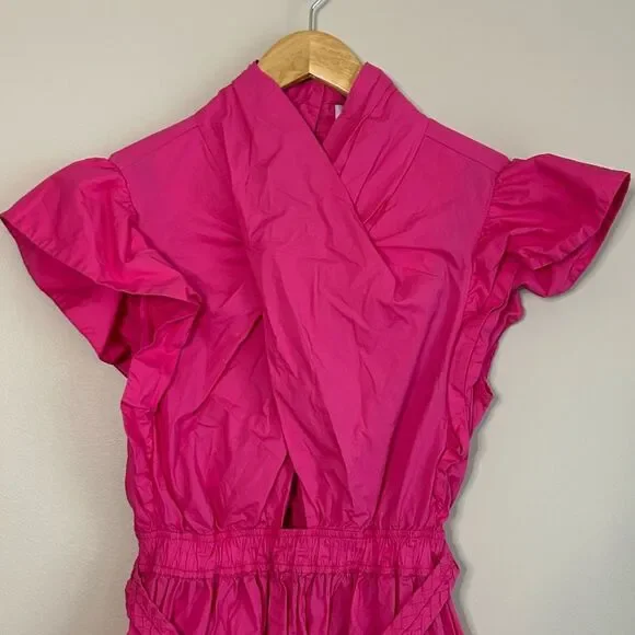 Derek Lam 10 Crosby Finn Ruffle Wrap Tiered Mini Shift Dress in Magenta Size 8 - Picture 6 of 11